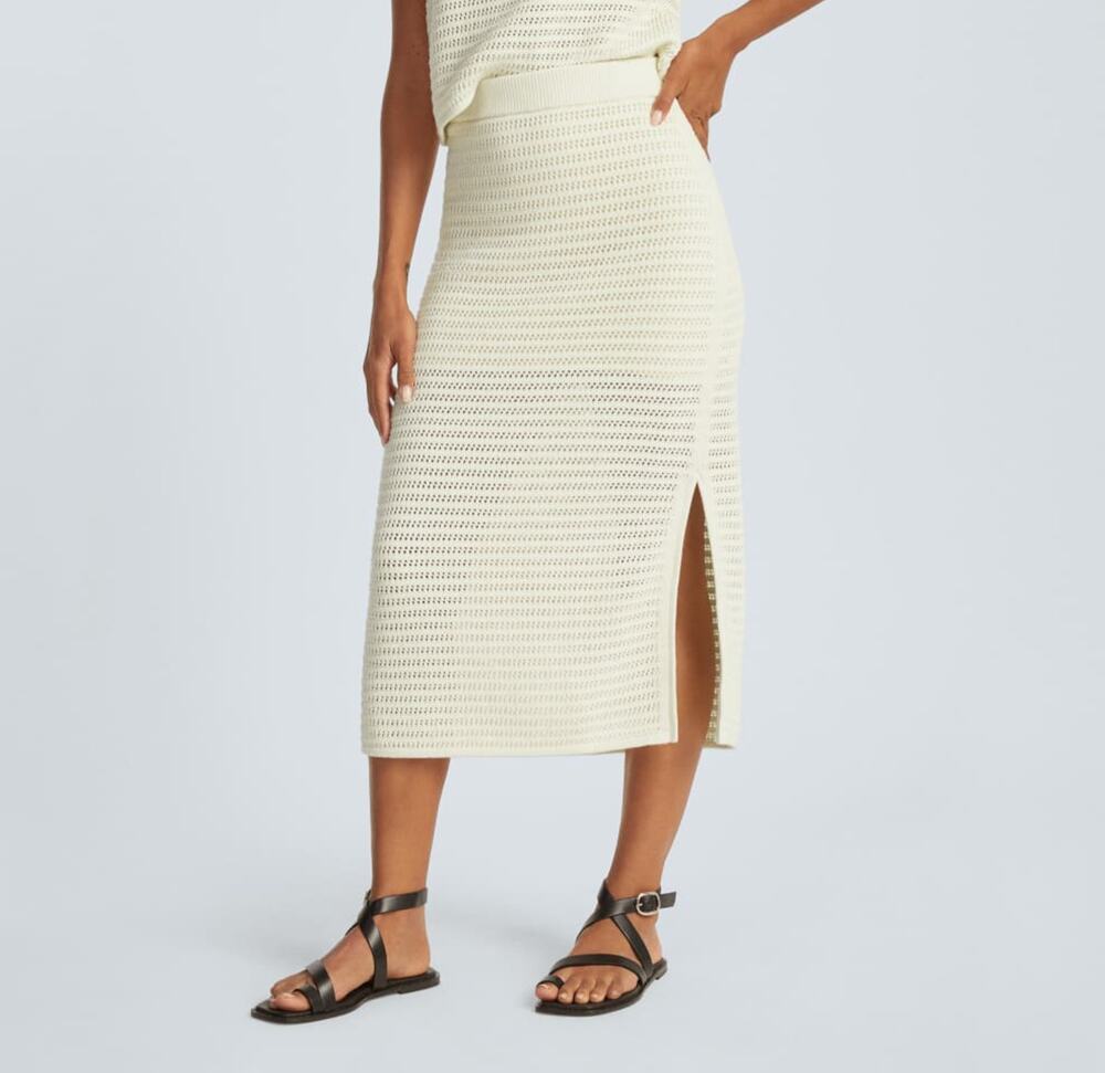 Everlane The Crochet Knit Skirt In Cream White Medium Organic Cotton